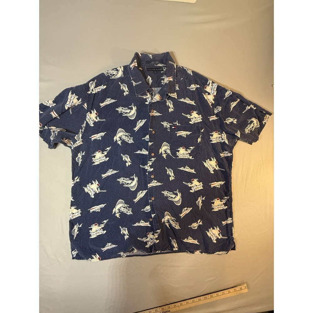 Men's Tommy Hilfiger Button Down Short Sleeve Fisherman Shirt Size XL